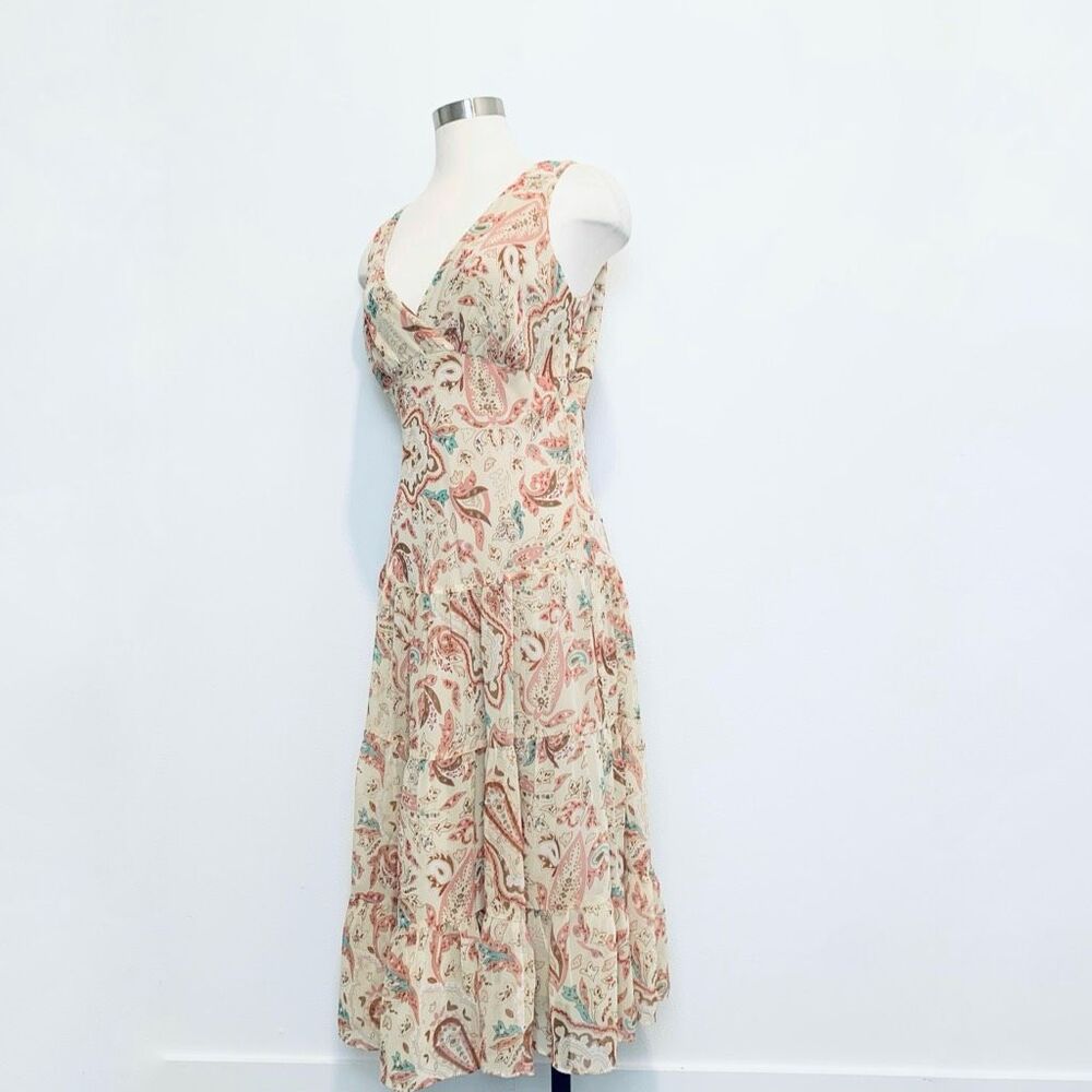 Dress Barn Cream Midi Dress with Coral & Teal Paisley Print - Picture 3 of 8